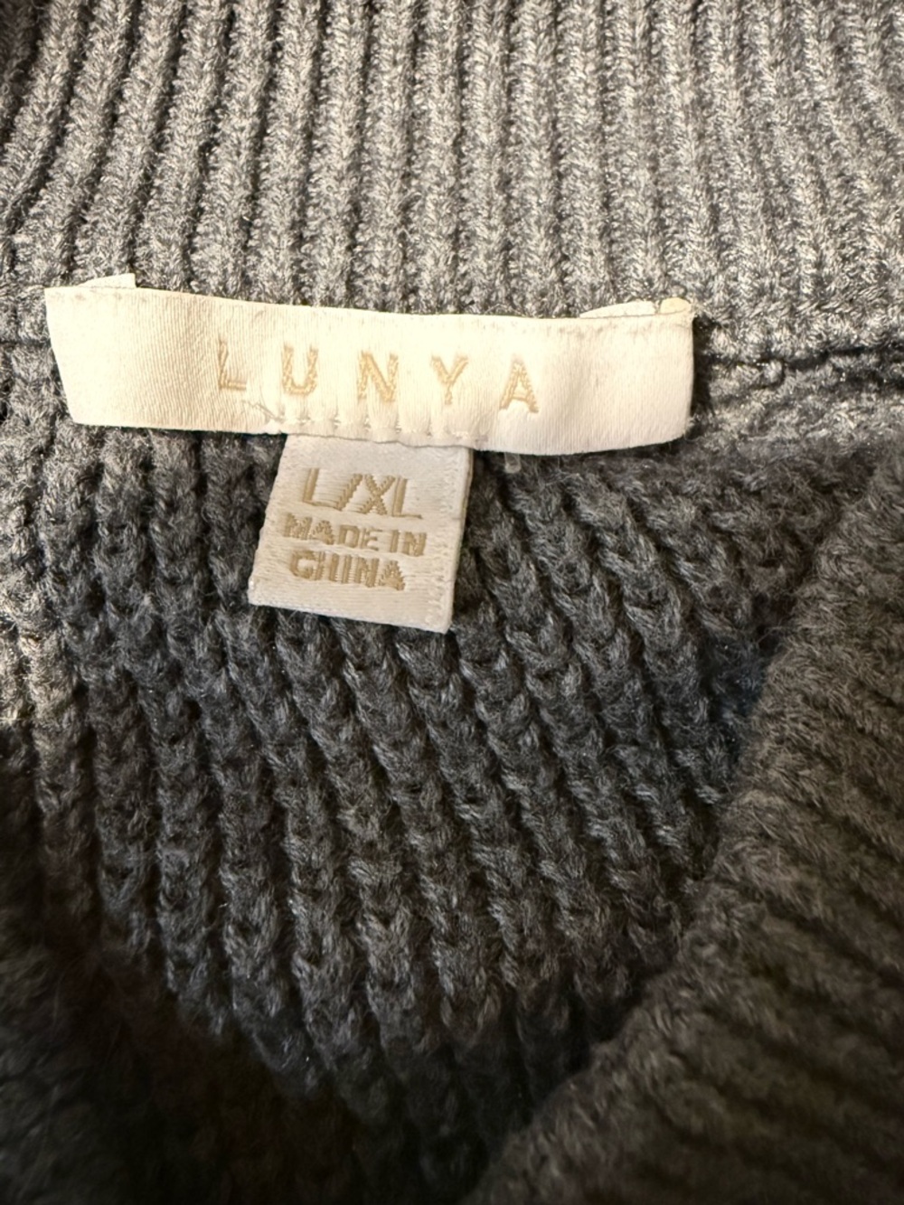 Lunya Cozy Cotton Silk Henley Sweater Gray Waffle Knit Oversized L XL NWOT - Picture 2 of 8